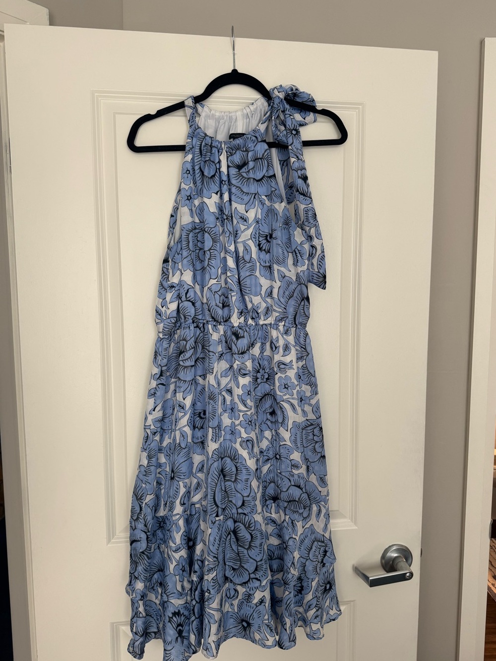 Ann Taylor Blue and White Floral Halter Dress for Women